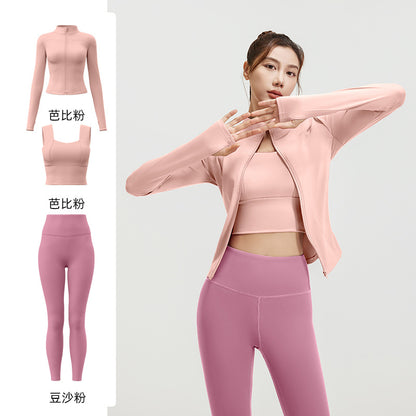 A Spring and Autumn Yoga Clothing Three-piece Skinny Fitness Clothing Morning Running Sports Suit