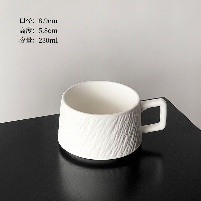 A retro stone coffee cup, premium sense, simple ceramic cup, exquisite latte latte flower cup, cappuccino mocha cup saucer