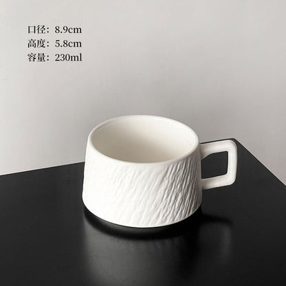 A retro stone coffee cup, premium sense, simple ceramic cup, exquisite latte latte flower cup, cappuccino mocha cup saucer