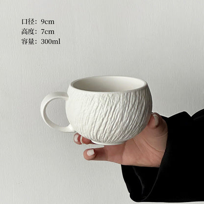 A retro egg-shaped cup frosted stone pattern ceramic cup latte coffee cup afternoon tea niche cappuccillola flower cup