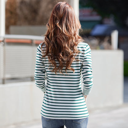 B2-m22 Loose and good quality women V-neck striped T- shirt - Mixbatch
