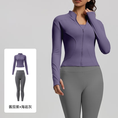 A Yoga Clothing Women's Fitness Running High Elasticity Sports Jacket Tights Hip Pants Fitness Clothing Set