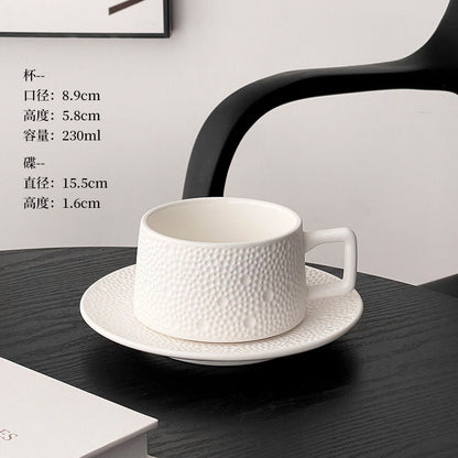 A retro stone coffee cup, premium sense, simple ceramic cup, exquisite latte latte flower cup, cappuccino mocha cup saucer