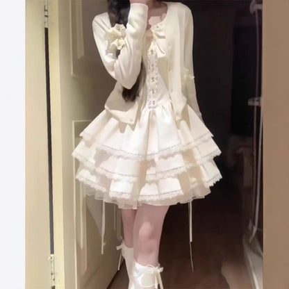 A Cake Dress and Cardigan Two-Piece Set