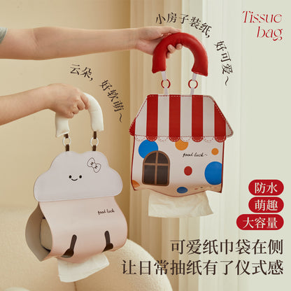 A cartoon wall-mounted tissue bag