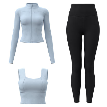 A Spring and Autumn Yoga Clothing Three-piece Skinny Fitness Clothing Morning Running Sports Suit