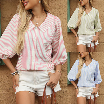 Europe and the United States cross-border 2025 Amazon independent station TK summer new products women's lapel bubble sleeves sweet doll shirt