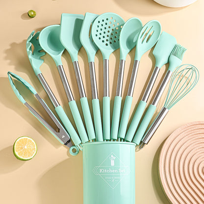 A Silicone 12-piece tube handle rubber tube silicone non-stick pan food grade silicone shovel household silicone kitchen utensils