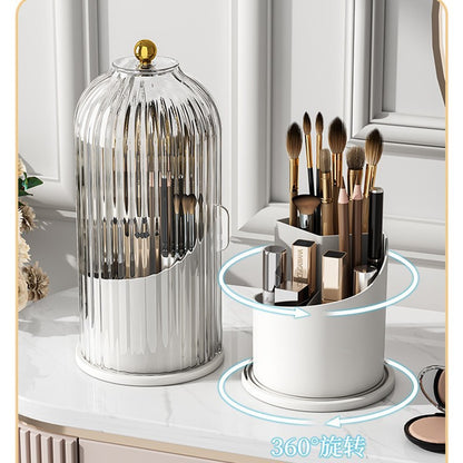 A birdcage pen holder rack dustproof compartment tabletop cosmetic storage box rotating makeup brush organizer dresser