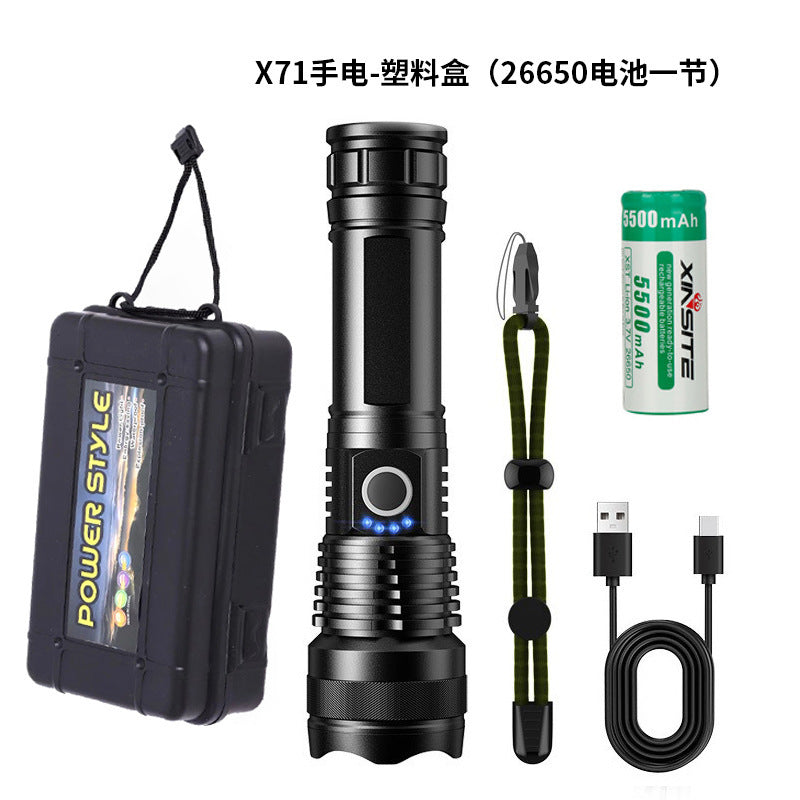 A USB flashlight Outdoor aluminum alloy strong light flashlight, new power display flashlight