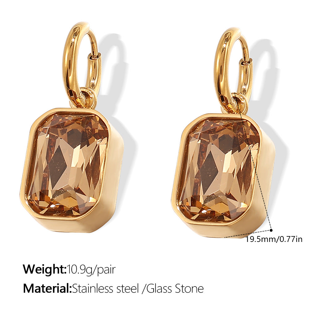 A European and American cross-border new products, square glass stone pendant, earrings, necklace for women, simple light luxury stainless steel jewelry for women