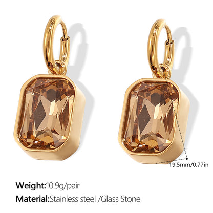 A European and American cross-border new products, square glass stone pendant, earrings, necklace for women, simple light luxury stainless steel jewelry for women
