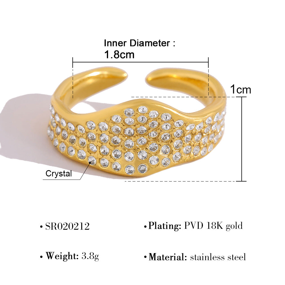 A European and American classic popular geometric full diamond ring temperament versatile love butterfly gold stacking does not fade ring woman