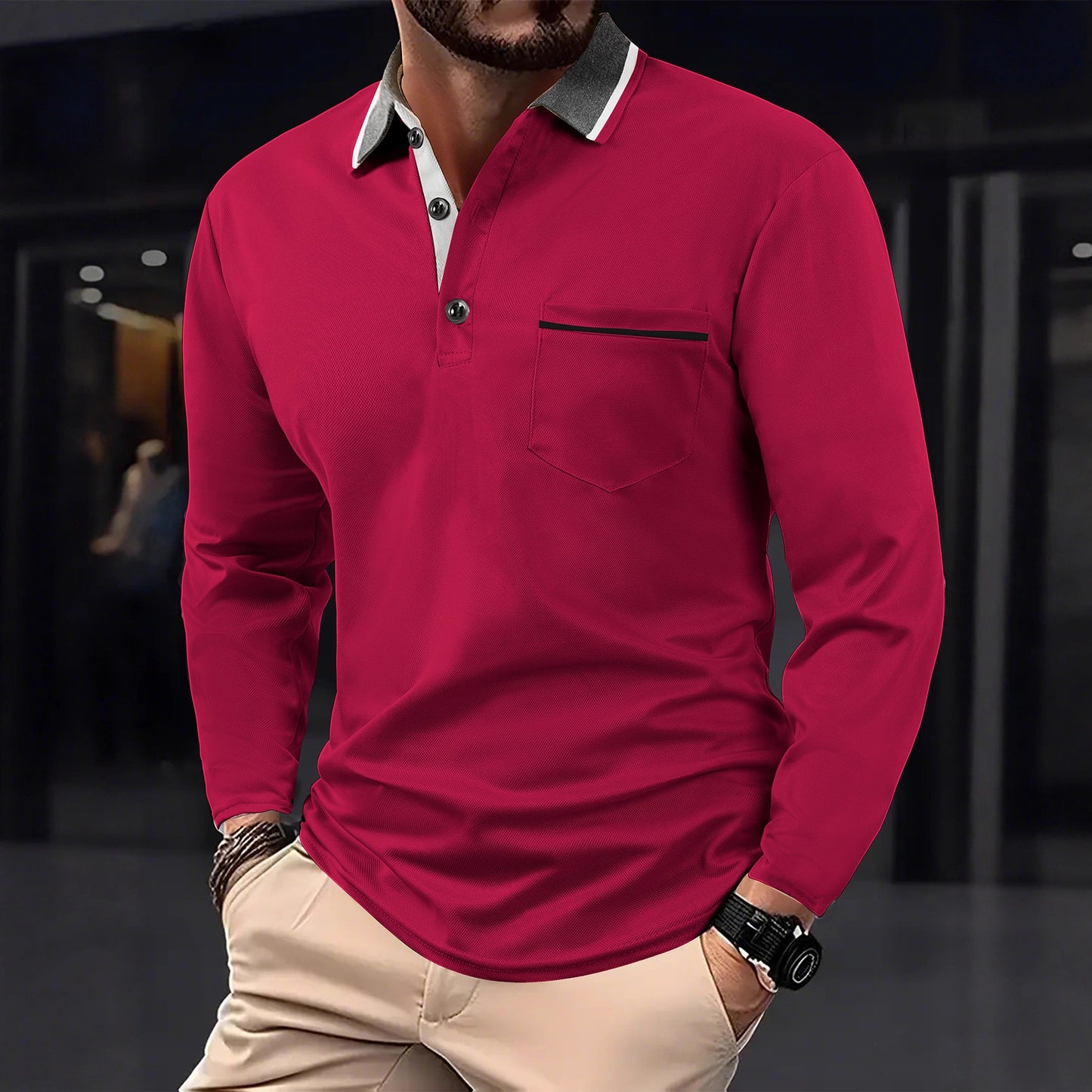 A European and American cross-border men's polo shirt fashion lapel golf wear men's sports long-sleeved POLO shirt wholesale