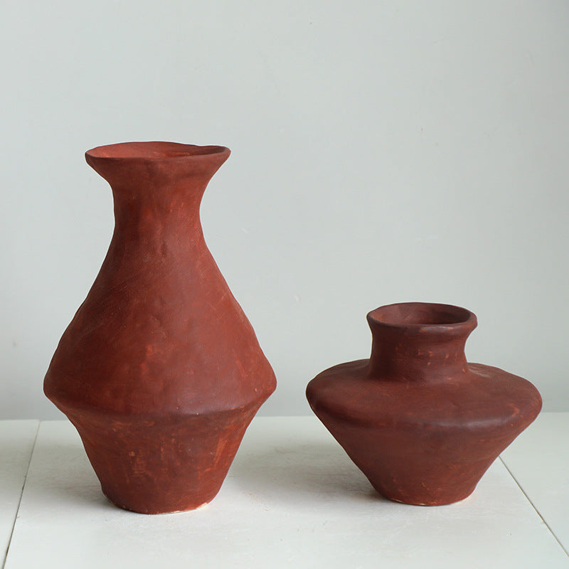 A new Chinese retro red pottery art ceramic flower ware model house sales office living room entrance study decorative ornament