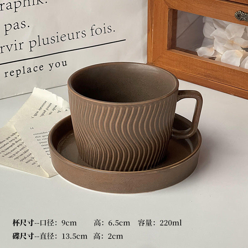A retro stone coffee cup, premium sense, simple ceramic cup, exquisite latte latte flower cup, cappuccino mocha cup saucer