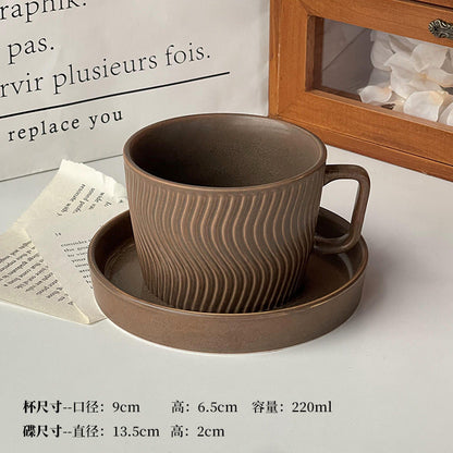 A retro stone coffee cup, premium sense, simple ceramic cup, exquisite latte latte flower cup, cappuccino mocha cup saucer