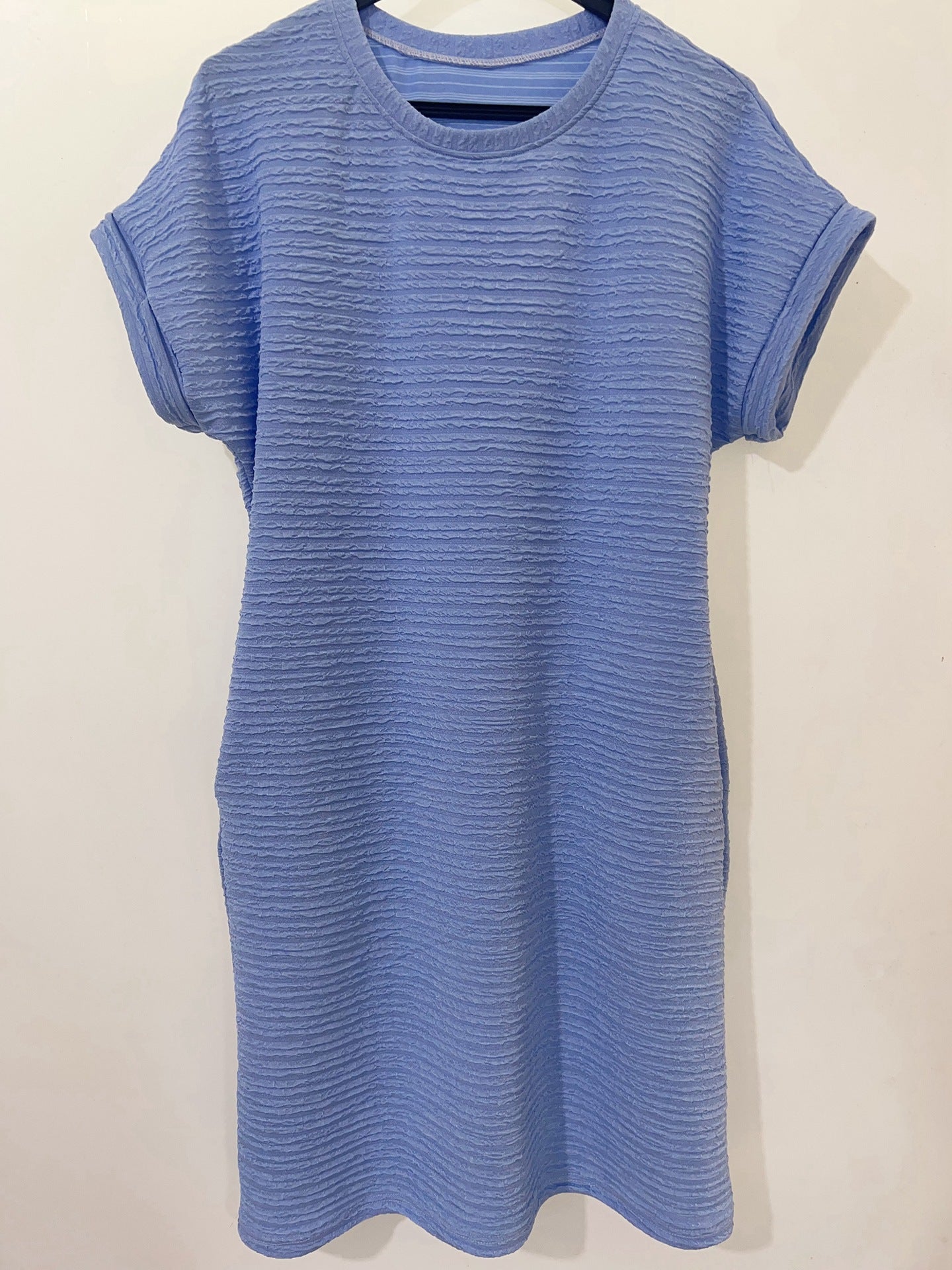 Europe, America, cross-border Amazon independent station 2025 summer new product loose round neck pocket solid color short-sleeved dress women