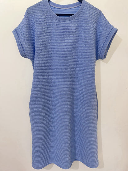 Europe, America, cross-border Amazon independent station 2025 summer new product loose round neck pocket solid color short-sleeved dress women