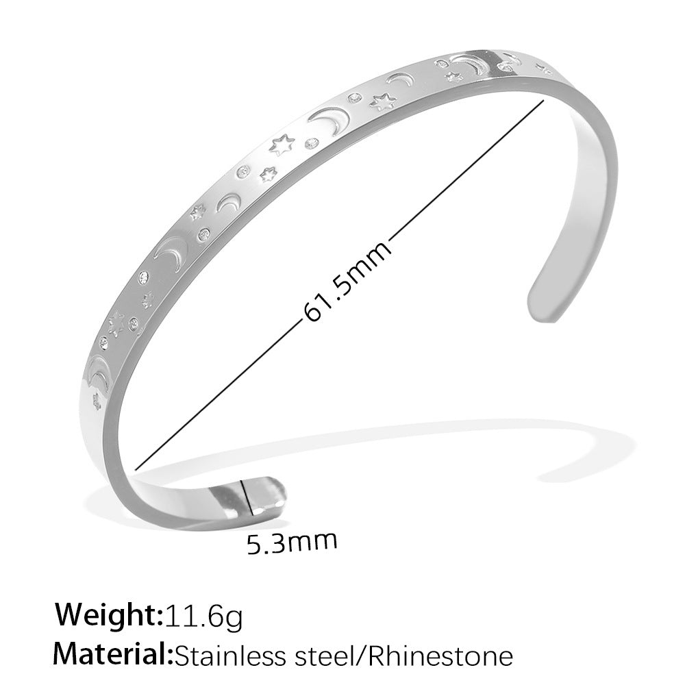 A cross-border European and American exaggerated personality versatile titanium steel inlaid zircon marine series stainless steel advanced sense opening bracelet