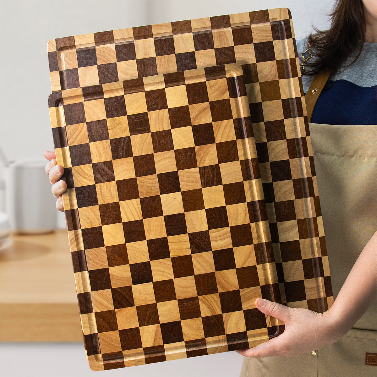 A Rubber wood vertical cutting board Household cutting board Fruit board Kitchen complementary food Acacia wood Extra large thickened chopping board