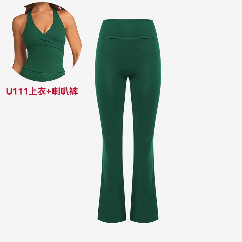 A V-neck cross-neck sports vest with chest pad yoga suit set women's advanced yoga horn trousers