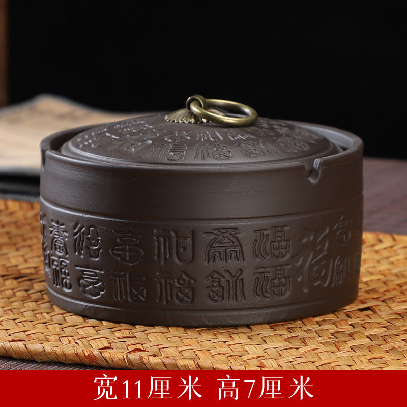 A Purple sand ashtray with lid anti-fly ash medium ceramic