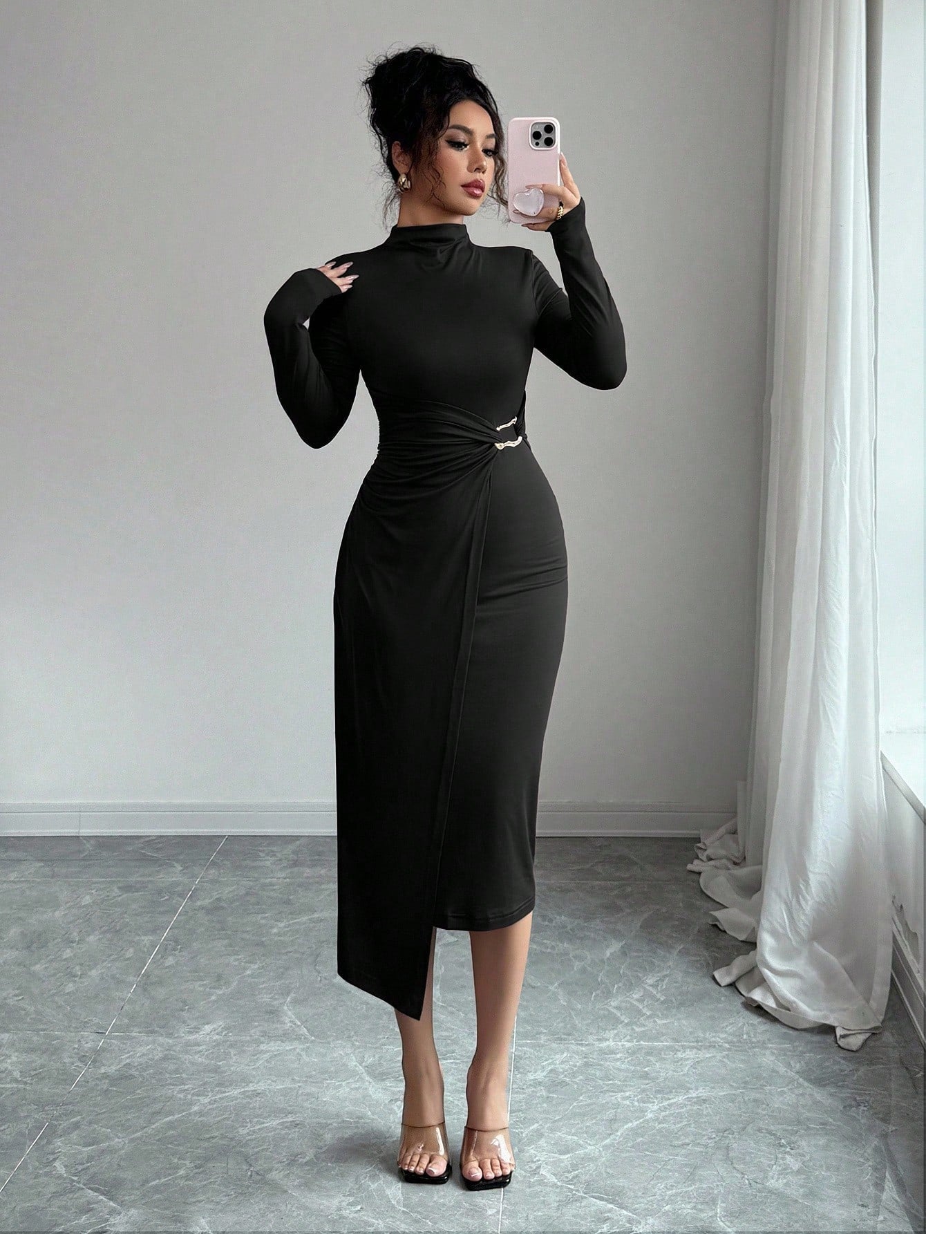 A long-sleeved dress