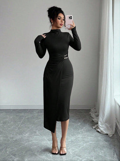 A long-sleeved dress