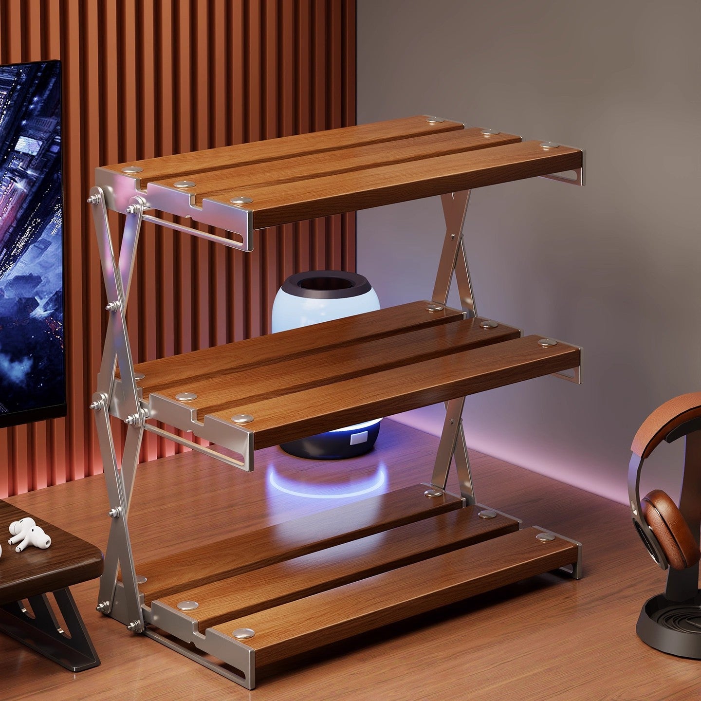 A tabletop shelf