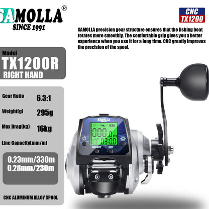 A digital display water drop wheel sea fishing raft fishing boat usb charging temperature time