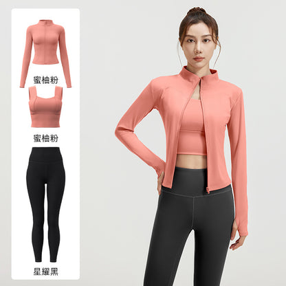 A Spring and Autumn Yoga Clothing Three-piece Skinny Fitness Clothing Morning Running Sports Suit