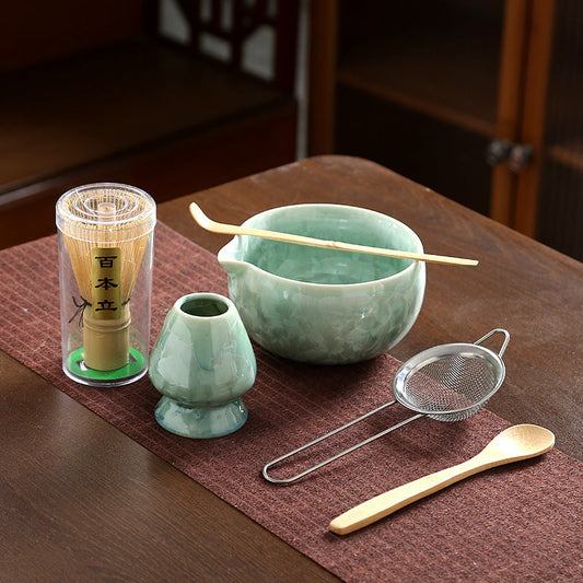 A crystal glaze cross-border ceramic matcha bowl tea beater tool set Japanese matcha brush Baibenli tea set combination