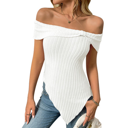 European and American cross-border 2025 Amazon independent station summer new products women's slim slanted shoulders sexy sweet top t-shirt