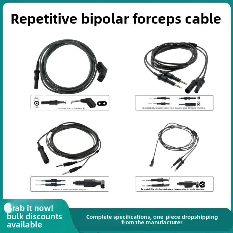 A Reusable bipolar coagulation clamp cable 4mm banana plug connection snake ESU-006C