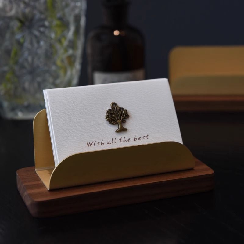 P Business Card Display Stand Premium Solid Wood Brass Business Card Box