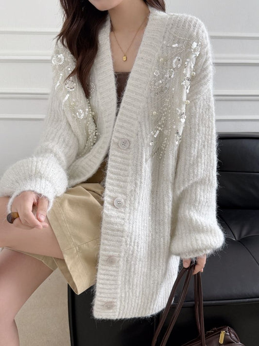 P sequined beaded sweater jacket