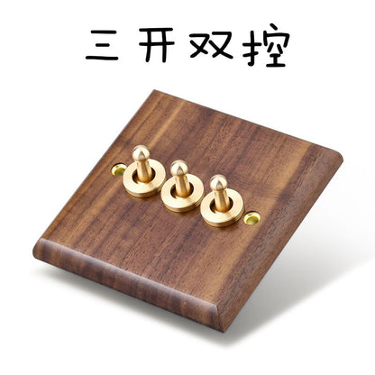 P  Black walnut brass lever power socket panel