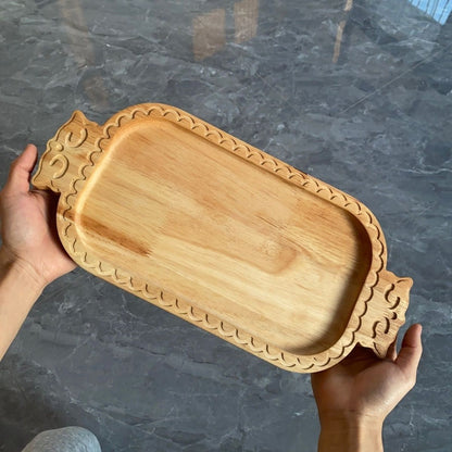 طبق فواكه بنمط عرقي مميز، منحوت من الخشب الصلب 