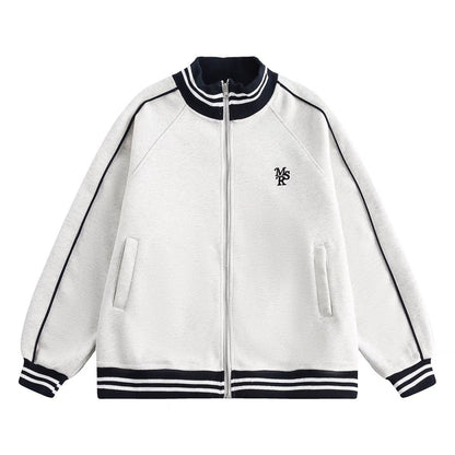 P American stand-up collar embroidered loose baseball jersey men's and women's early autumn jacket loose casual college style couple jacket