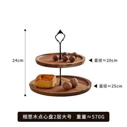 P Double layer dried fruit plate table tray multi-layer wooden plate