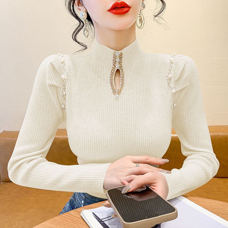 P winter new slim-fit bottoming shirt beaded bubble sleeve sweater women's clothing