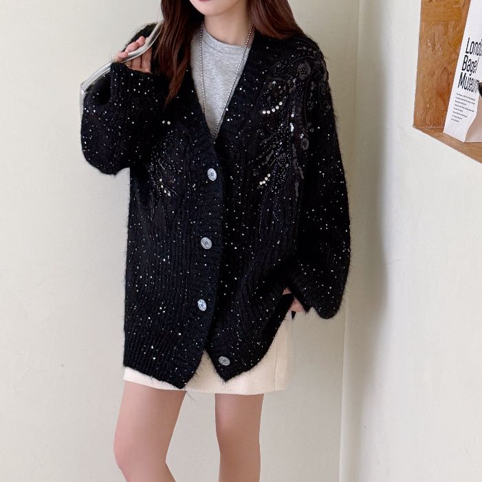 P sequined beaded sweater jacket