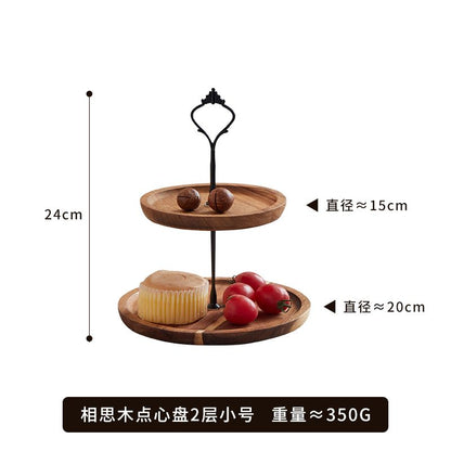 P Double layer dried fruit plate table tray multi-layer wooden plate