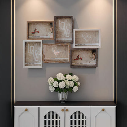 إطار صور جداري بتصميم أمريكي كلاسيكي، مكون من 6 مربعات، مقاس 6 بوصات، قطعة واحدة، يُعلق على الحائط، بتصميم إبداعي يجمع بين عناصر ديكور جداري للصور. 