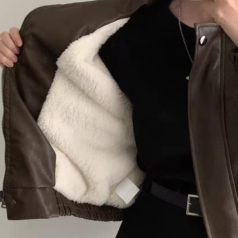 P Leather jacket with fleece jacket