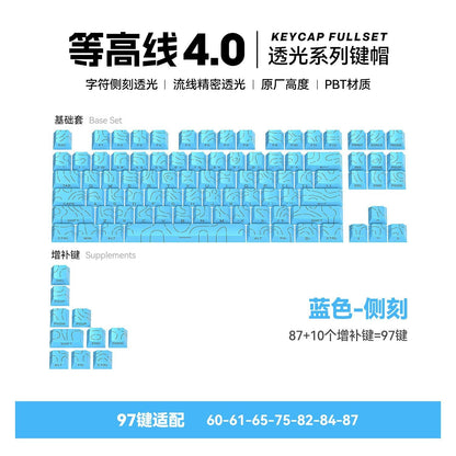 P contour line 4.0 side engraved light transmission keycap suitable for 60-108 key PBT injection molding character line light transmission