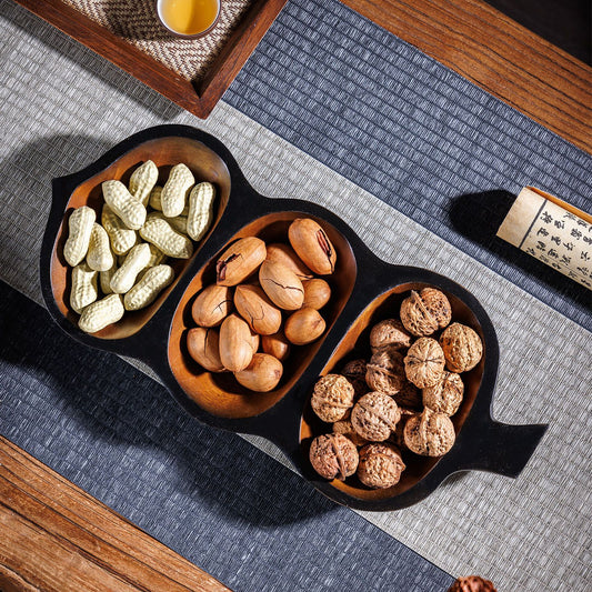 P Thai household living room solid wood grid dried fruit plate