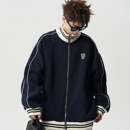 P American high-end striped jacket men's and women's high street trendy brand embroidered baseball jersey retro college style couple spring and autumn coat