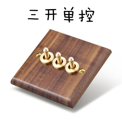 P  Black walnut brass lever power socket panel